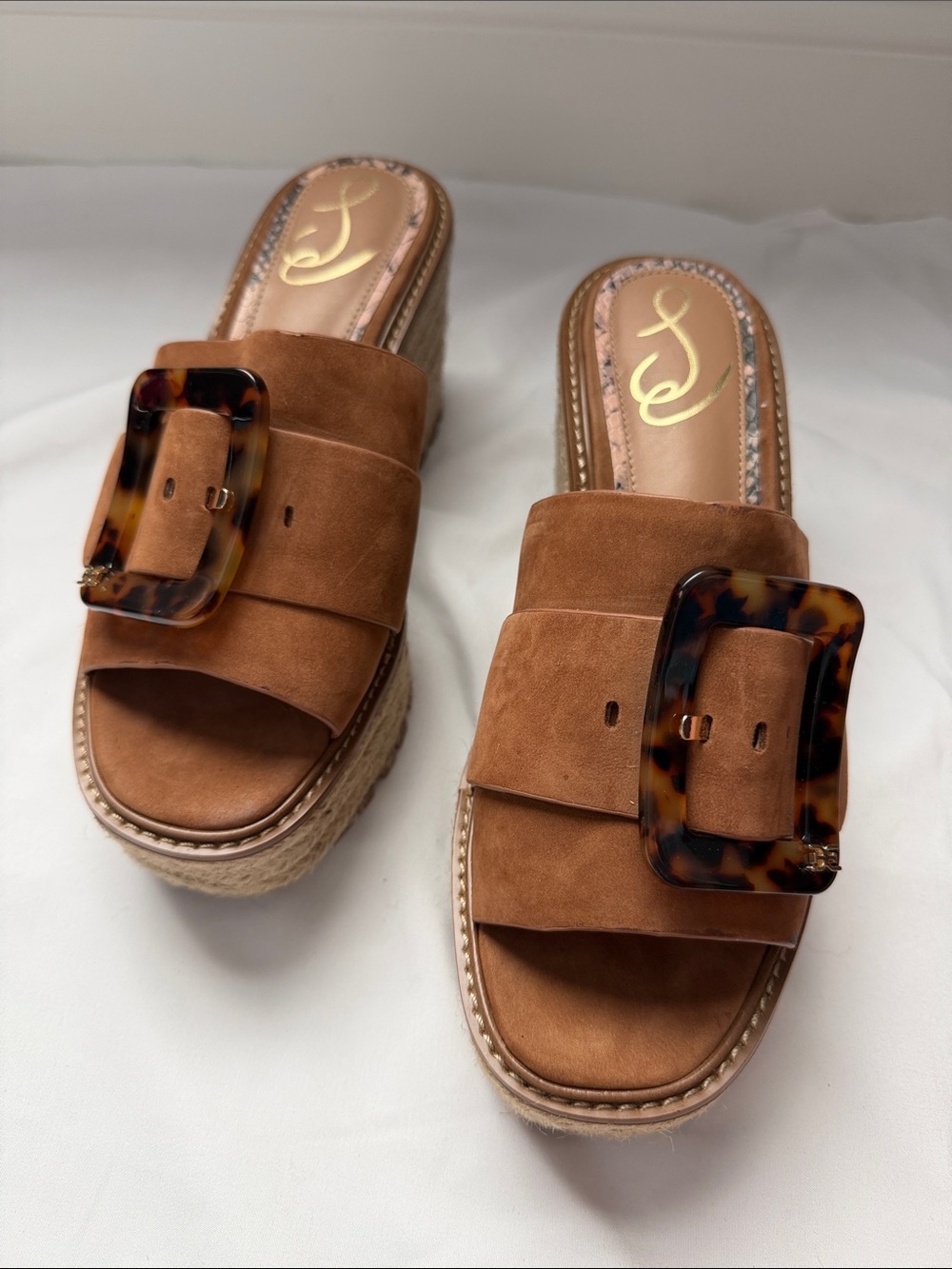 Sam Edelman Livi Suede Espadrille Wedge Slide Sandals with Tortoiseshell Buckle - Picture 7 of 11